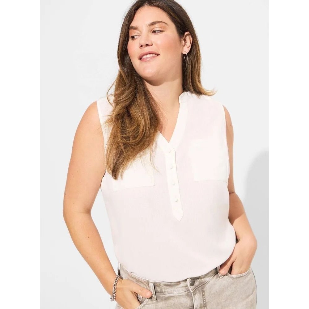 008- Torrid Pullover Linen V-neck Tank Cloud Dancer Ivory Plus